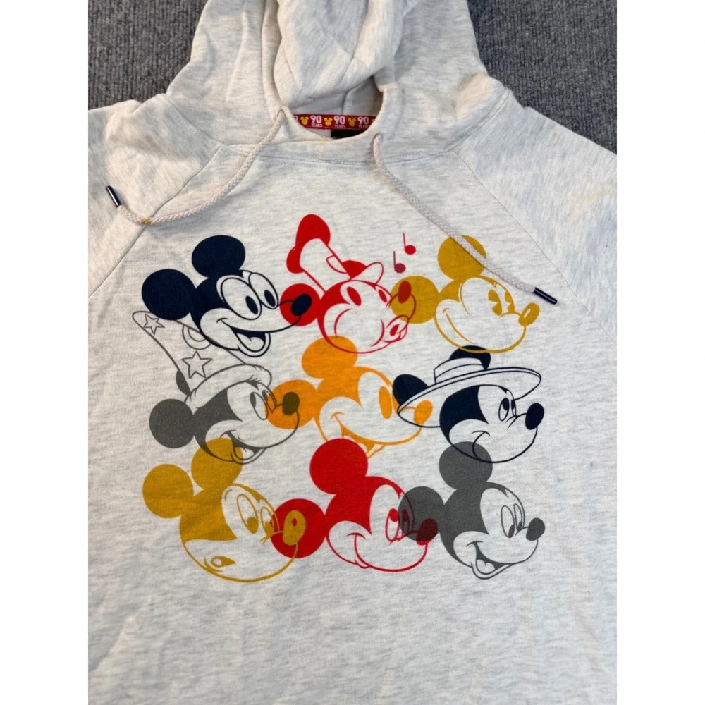 Disney Mickey Mouse 90 Years Hoodie Medium Grey Navy Stripe Graphic Pullover MD